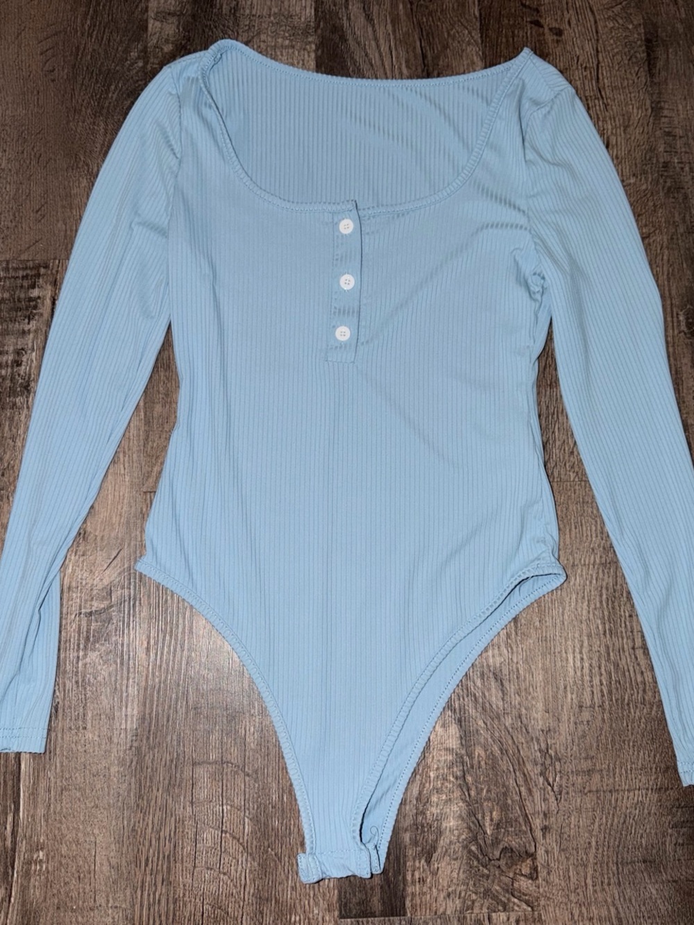 Light Blue Ribbed Long-Sleeve One-Piece Bodysuit